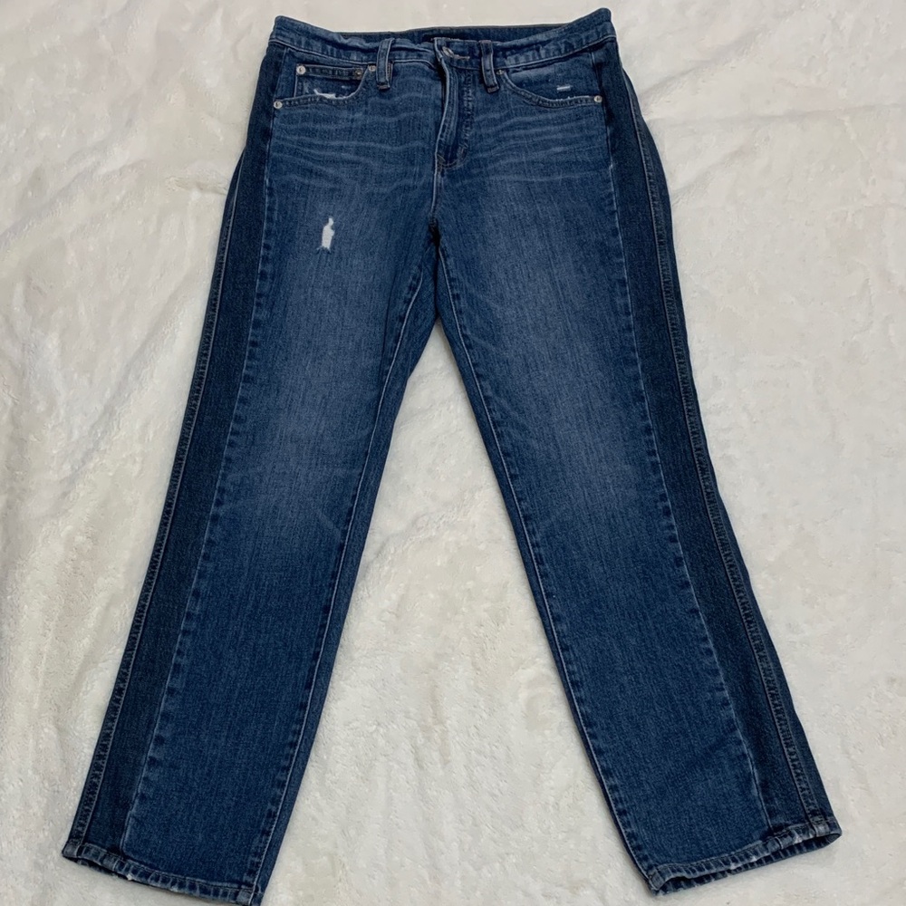 Classic Dark Blue Womens Jeans with Contrast Side Panels